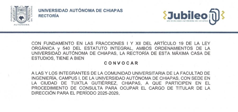 PROCEDIMIENTO DE CONSULTA PARA OCUPAR EL CARGO DE TITULAR DE LA DIRECCIÓN DE LA FACULTAD DE INGENIERÍA PARA EL PERIODO 2025-2029
